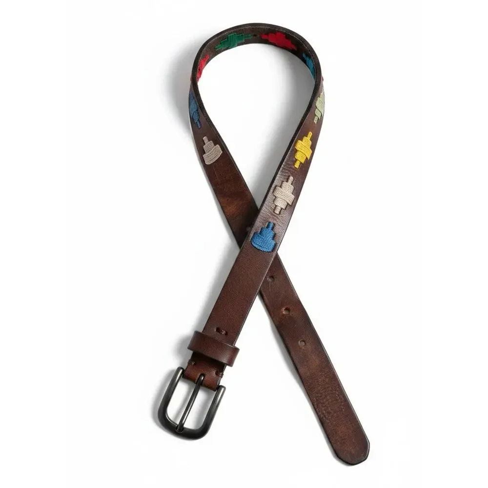Arandu Argentina Kids Polo Belt Leather Colorful Embroidered Gaucho 60cm 3-4 Yrs